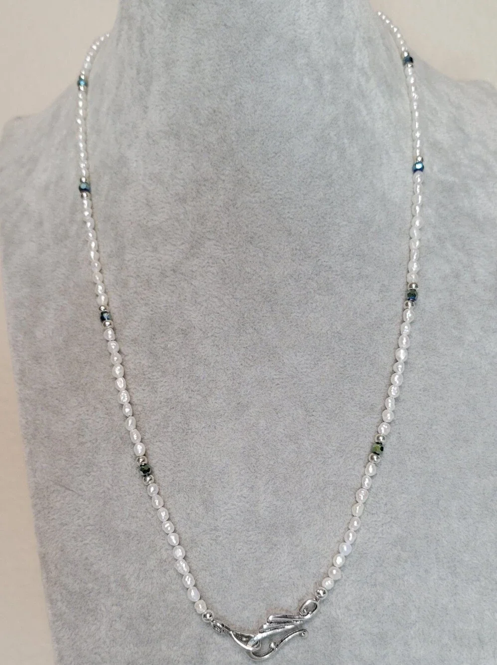 Stunning Artisan Abalone Shell Teardrop Pendant Freshwater Rice Pearl Necklace